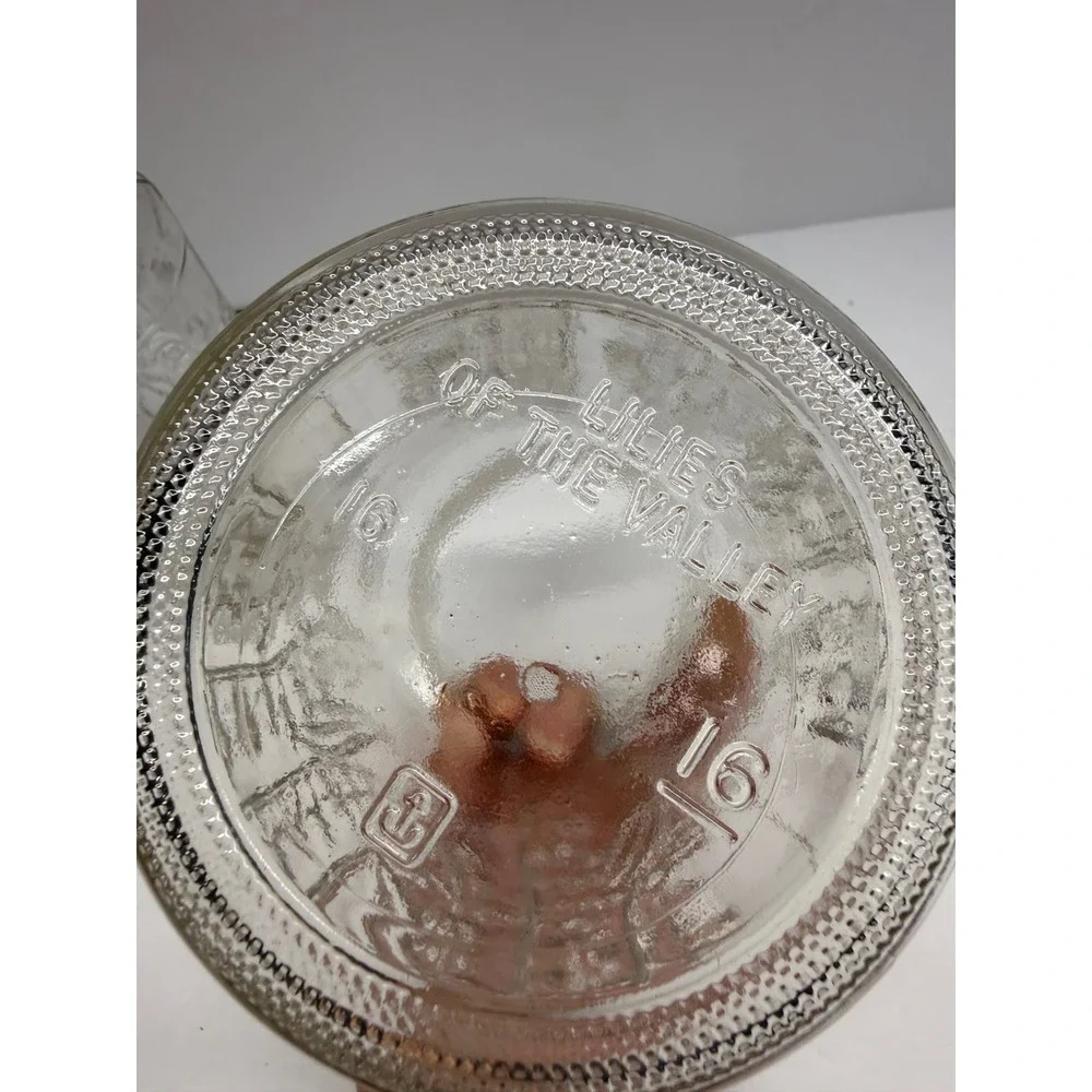 Vintage Lilies of the Valley Clear Glass Jars Embossed Floral Canisters Set of 2